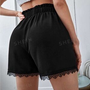 Shein Black Paperbag Tie Waist Lace Shorts